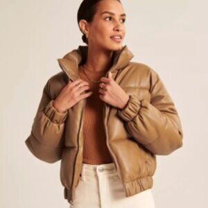 Brown Faux Vegan Leather Puffer Jacket
